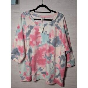 NEW Live Well Lifestyle Tie Dye Sweatshirt 22/24W Plus Pink Blue Gray Lounge Top